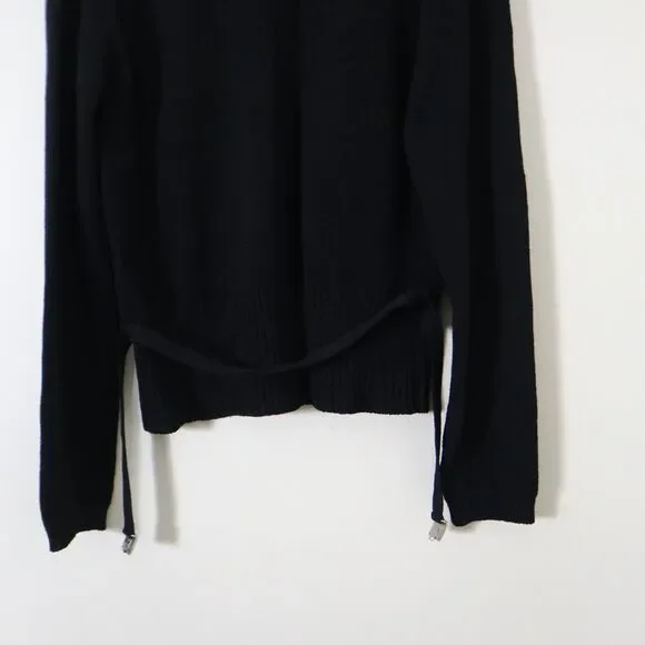 Margaret O'Leary Size 1/S Black Viscose Knit Sweater Belted V Neck Pullover - Picture 9 of 10